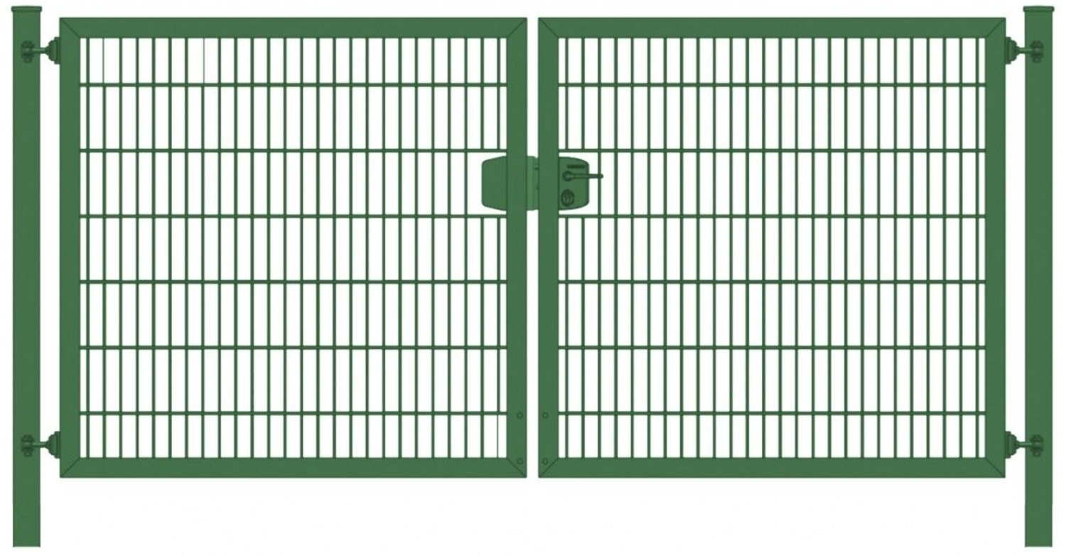 Elektrisches Einfahrtstor Premium Plus 8/6/8 (2-flügelig) symmetrisch Moosgrün Doppelstabmatte Breite 500 cm x Höhe 200 cm Bild 1