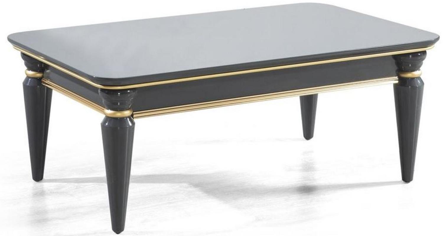 Casa Padrino Luxus Art Deco Couchtisch Grau / Gold 110 x 70 x H. 42 cm - Edler Massivholz Wohnzimmertisch - Wohnzimmer Möbel Bild 1