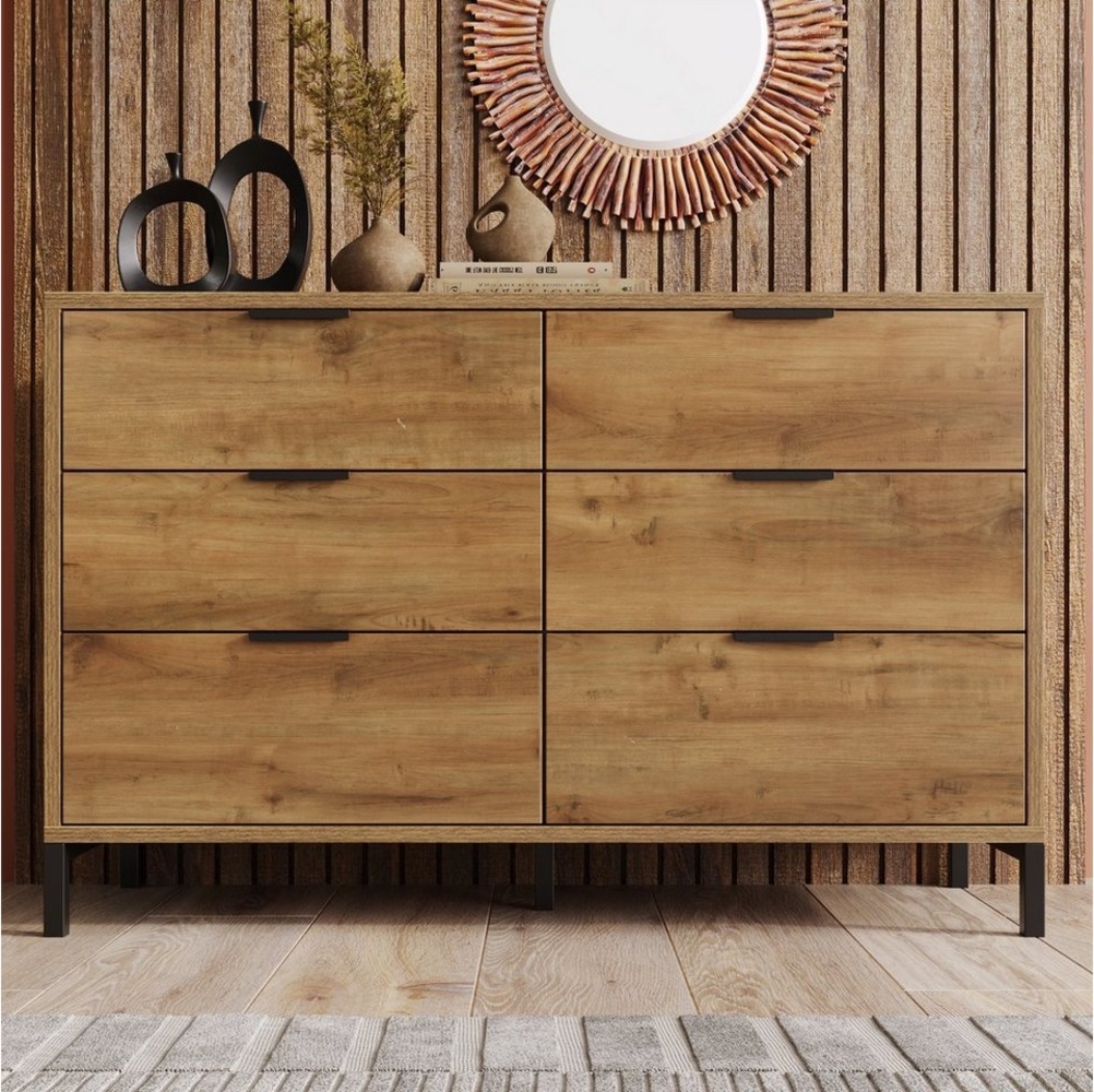 HAUSS SPLOE Kommode Schubladenkommode, Sideboard Highboard Kommode, Sideboard Schrank mit 6 Schubladen 120x40x83cm Bild 1