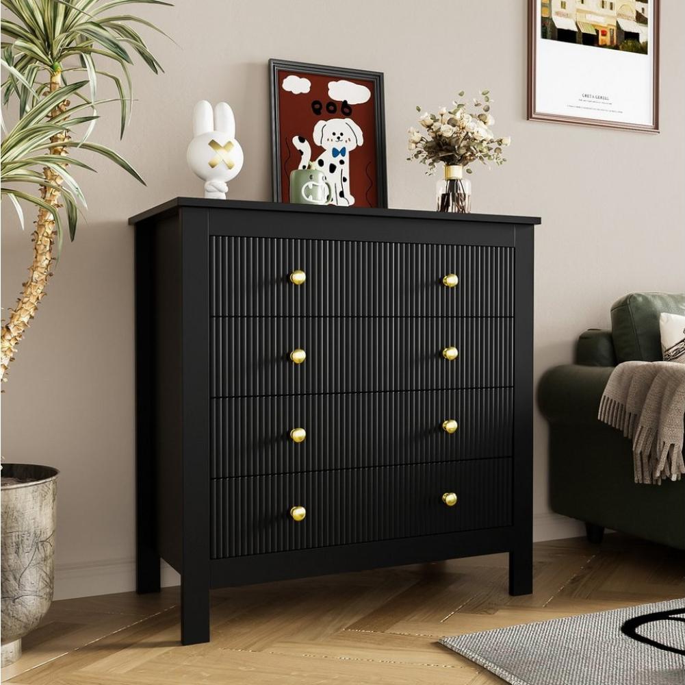 Merax Kommode mit fünf Schubladen und goldenen Metallgriffe, Schubkastenkommode,Sideboard,Wohnzimmerschrank Bild 1