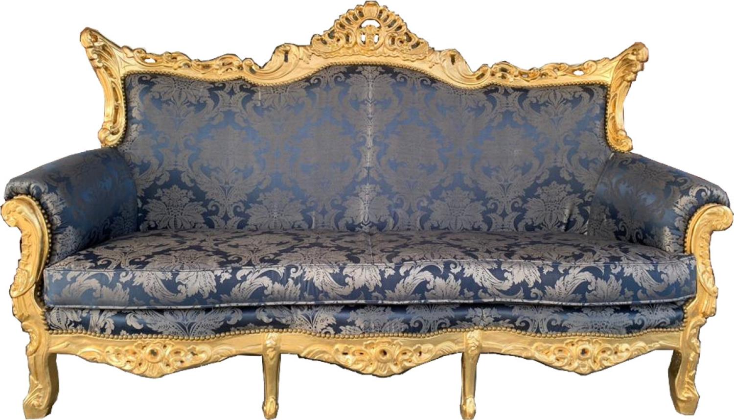 Casa Padrino Barock 3er Sofa Master Blau Muster / Gold - Wohnzimmer Couch Möbel Lounge Bild 1