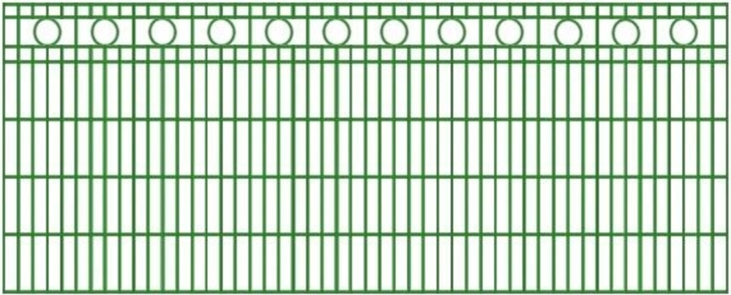 Schmuckzaun / Doppelstabmattenzaun Kreis-Dekor Komplett-Set mit Abdeckleisten / Grün / 141cm hoch / 92,5m lang Bild 1
