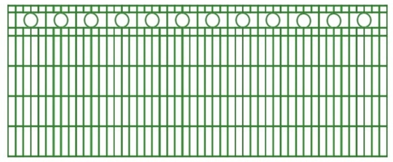 Schmuckzaun / Doppelstabmattenzaun Kreis-Dekor Komplett-Set mit Abdeckleisten / Grün / 141cm hoch / 92,5m lang Bild 1