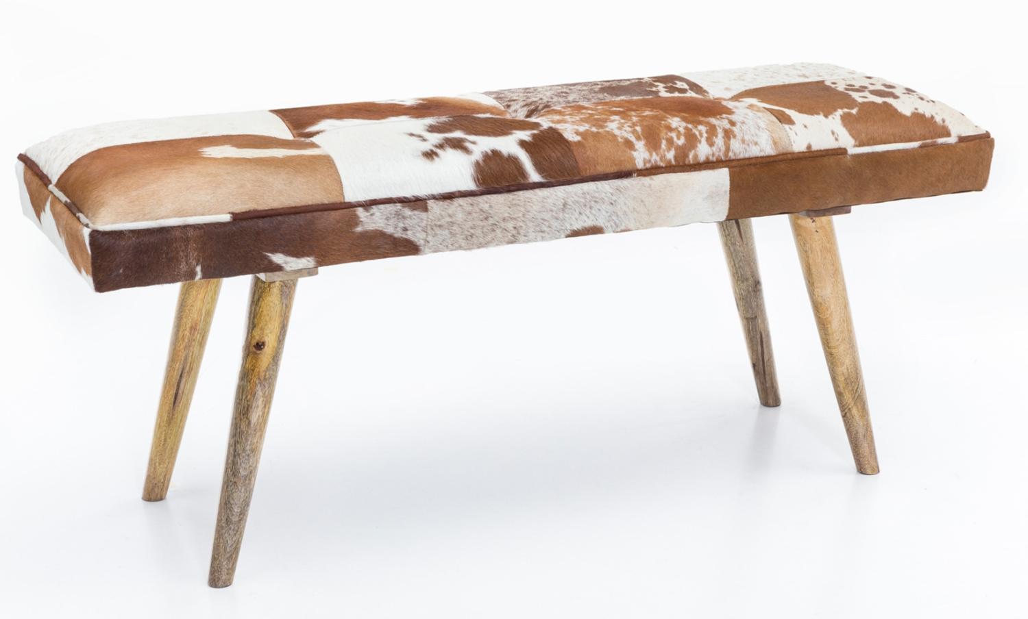 Kadima Design Sitzbank im Landhausstil mit Ziegenfellüberzug, echtes Leder, Mango Holz, 220 kg Belastbarkeit. 120x40x52 cm Bild 1