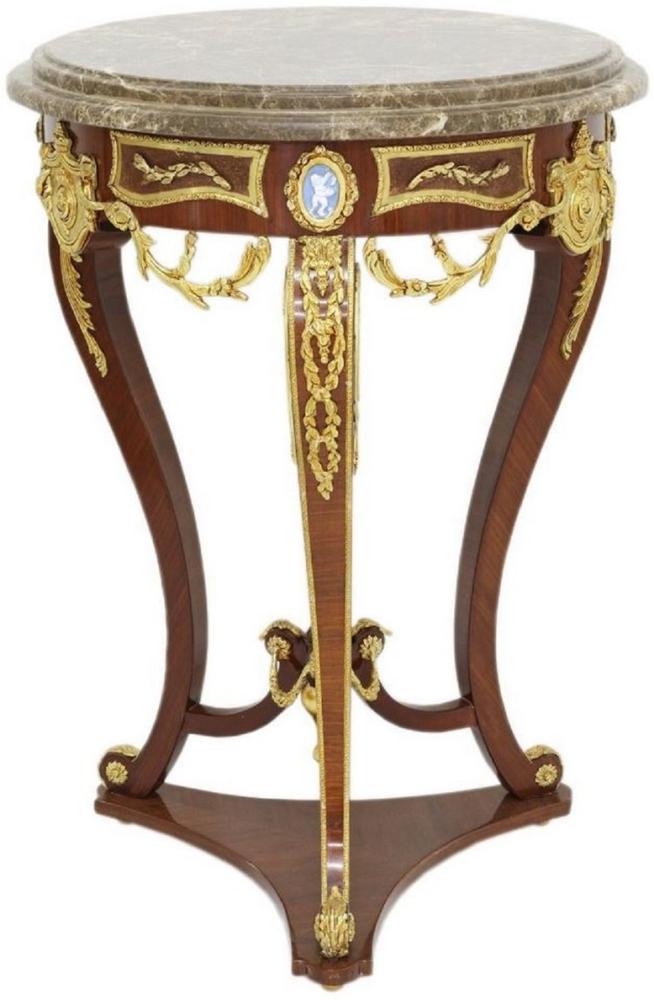 Casa Padrino Barock Beistelltisch Braun / Gold / Grau Ø 55 x H. 78 cm - Runder Massivholz Tisch im Barockstil - Barock Wohnzimmer Möbel Bild 1