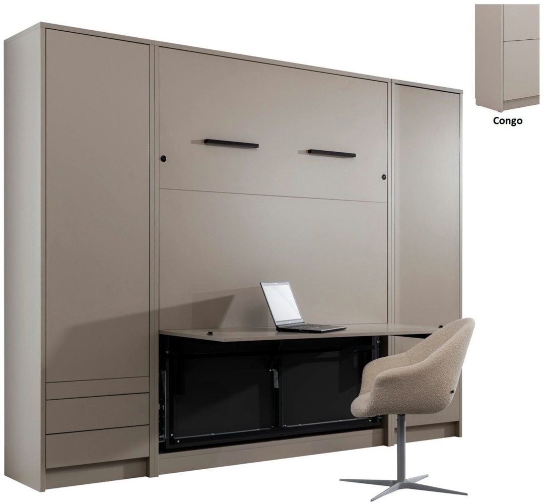 QMM TraumMöbel Schrankbett Wandbett GN 140x200 mit LED, Schreibtisch & 2 Schränken (Set) vertikal klappbar Bild 1