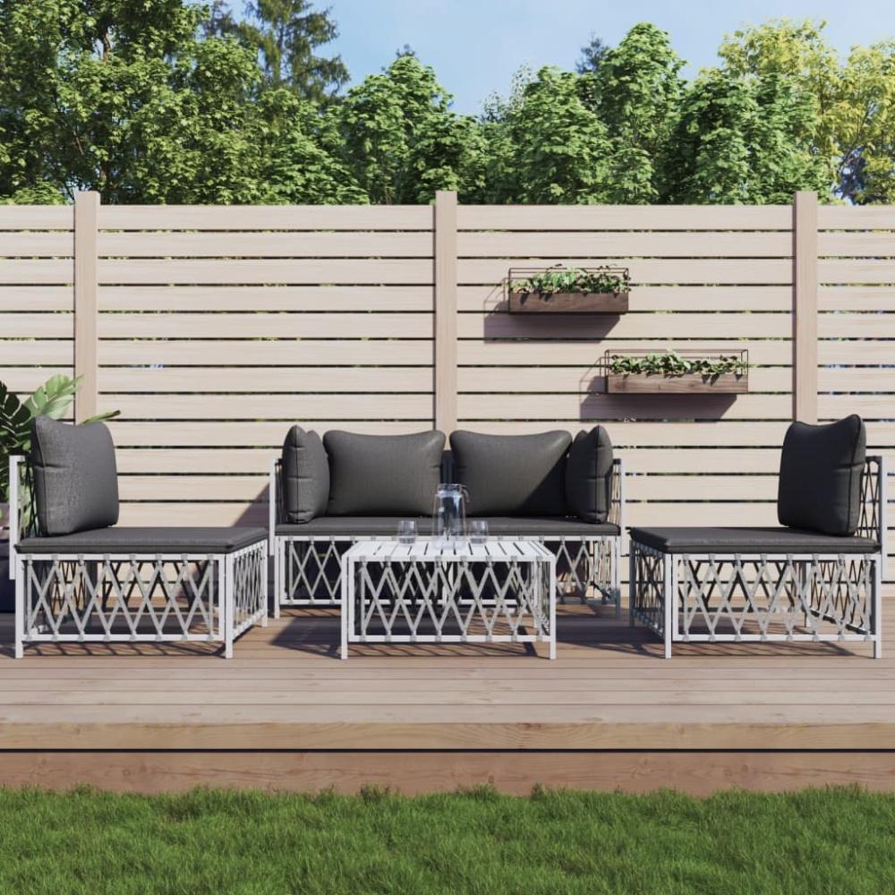 vidaXL 5-tlg. Garten-Lounge-Set mit Kissen Weiß Stahl 3186836 Bild 1