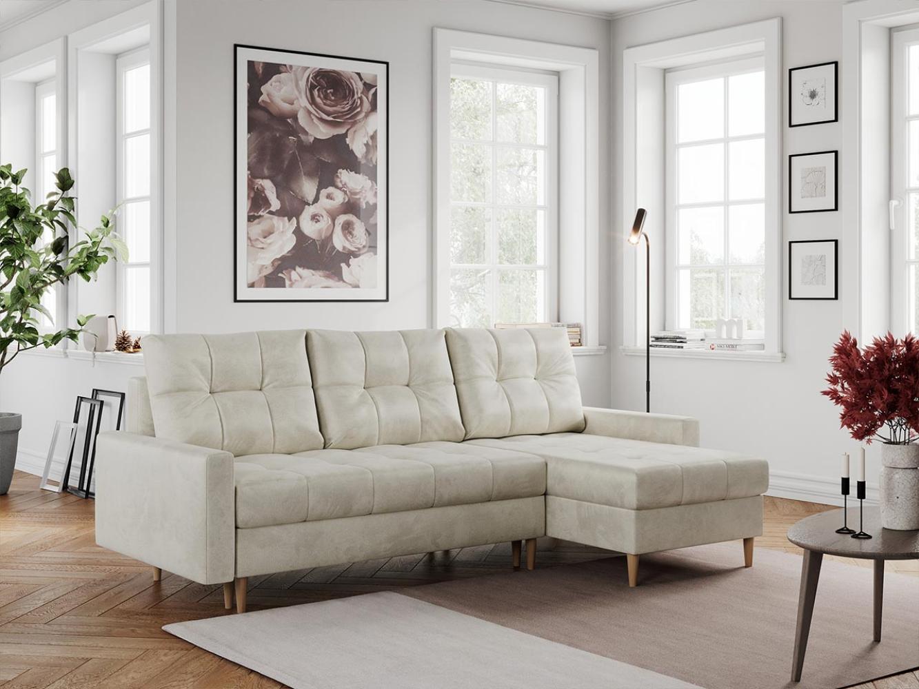 Ecksofa mit Schlaffunktion, Universal Schlafsofa - COLIN, Beige, Velours Bild 1