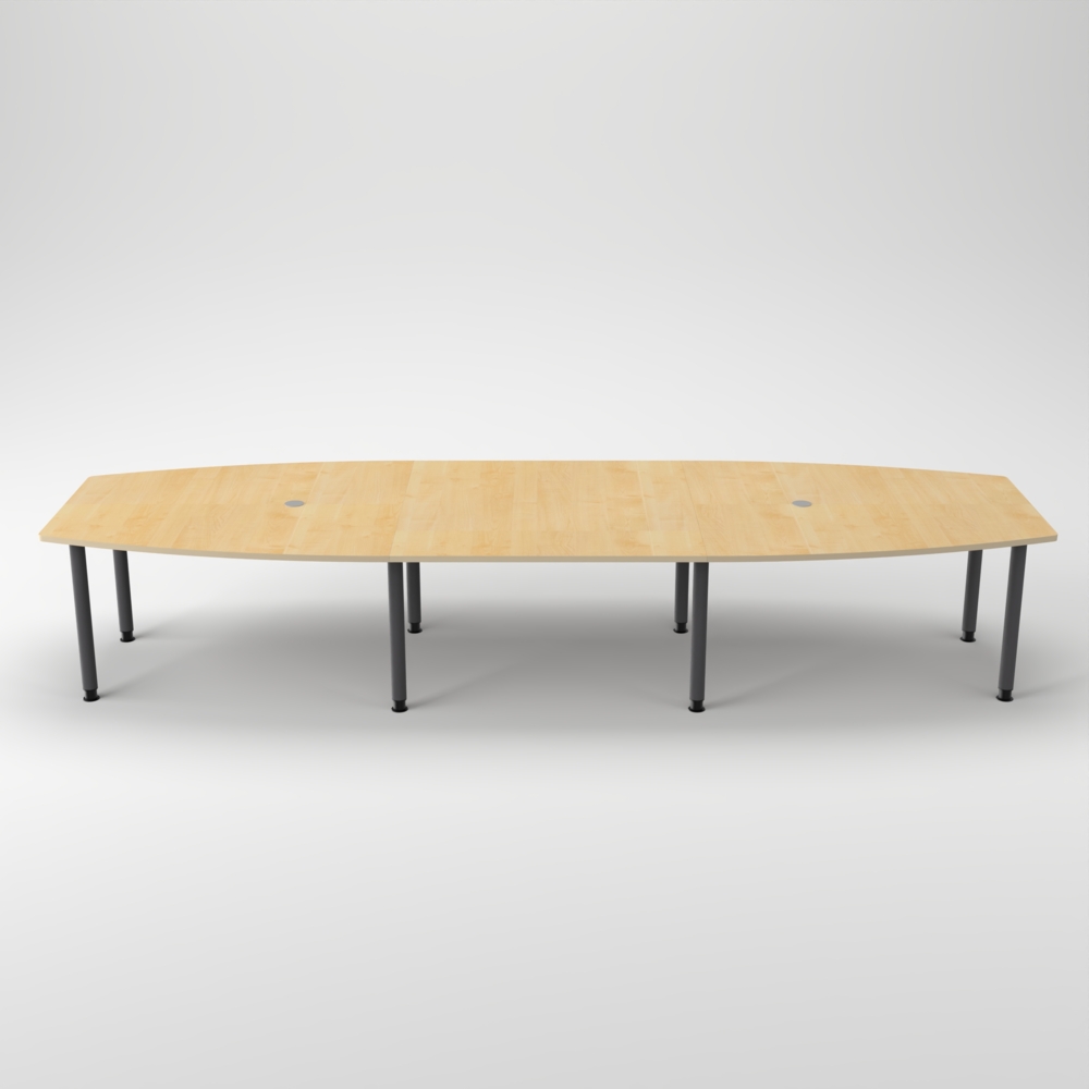 Rheinland Möbel Konferenztisch KONTI 400x130 cm – ovaler Besprechungstisch in Ahorn mit graphitfarbenen Rundrohrfüßen & 2 Kabelauslässen, erweiterbarer Meetingtisch für 12–14 Personen, moderner XXL-Tisch fürs Büro Bild 1