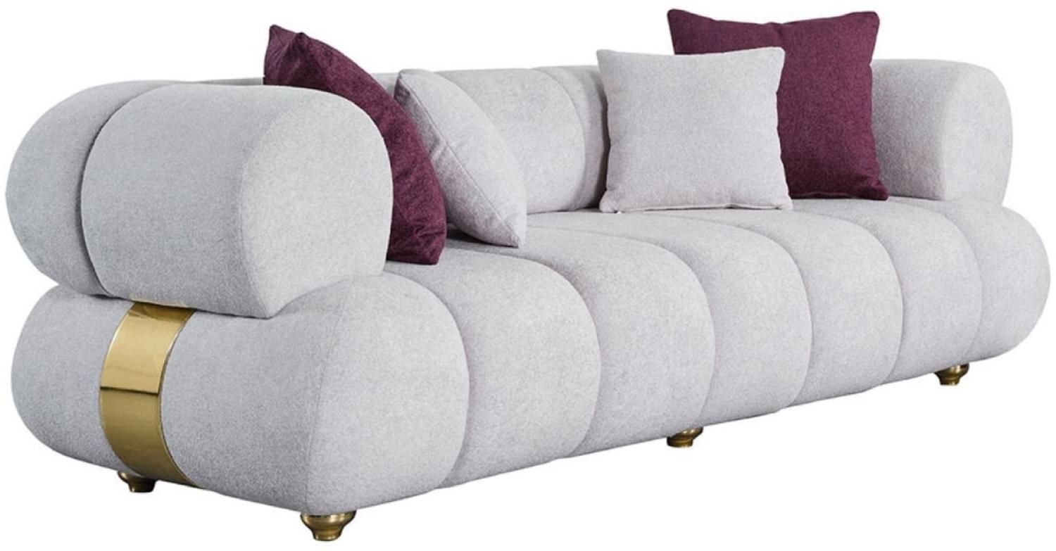 Casa Padrino Luxus 3er Sofa Grau / Gold - Modernes Wohnzimmer Sofa - Moderne Wohnzimmer Möbel - Luxus Kollektion Bild 1