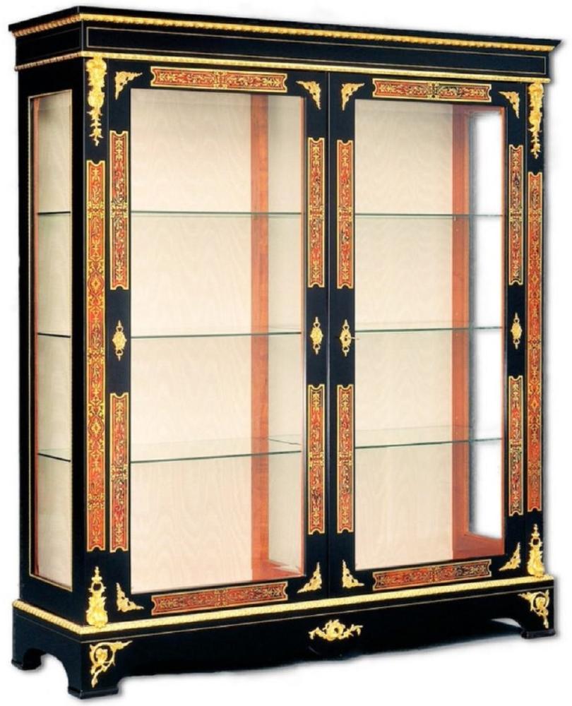 Casa Padrino Luxus Barock Boulle Vitrine Schwarz / Rot / Gold 152 x 45 x H. 172 cm - Handgefertigter Massivholz Vitrinenschrank mit 2 Türen - Edle Barock Möbel Bild 1