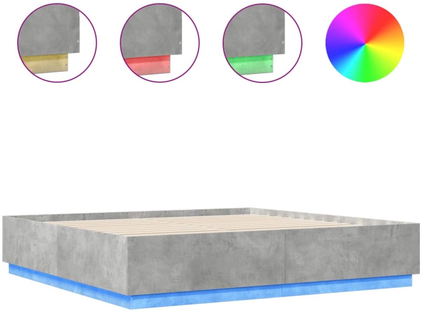 vidaXL Bettgestell mit LED Betongrau 200x200 cm Holzwerkstoff 3209586 Bild 1