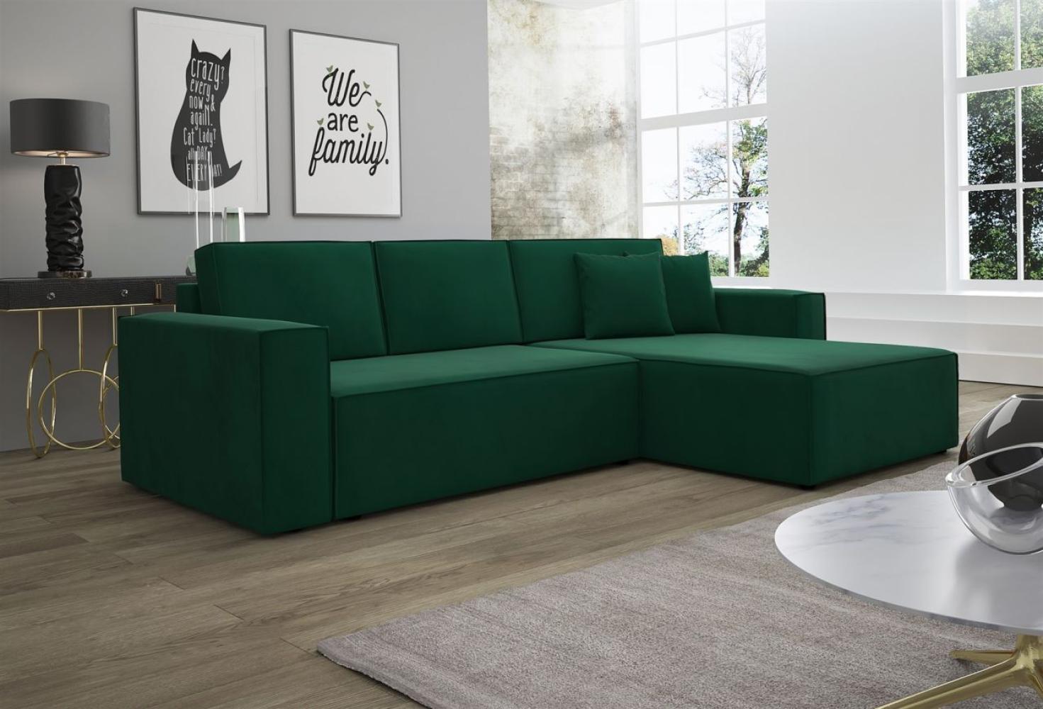 Ecksofa Schlafsofa Sofa CONOR Stoff Kronos Dunkelgrün Ottomane Rechts Bild 1