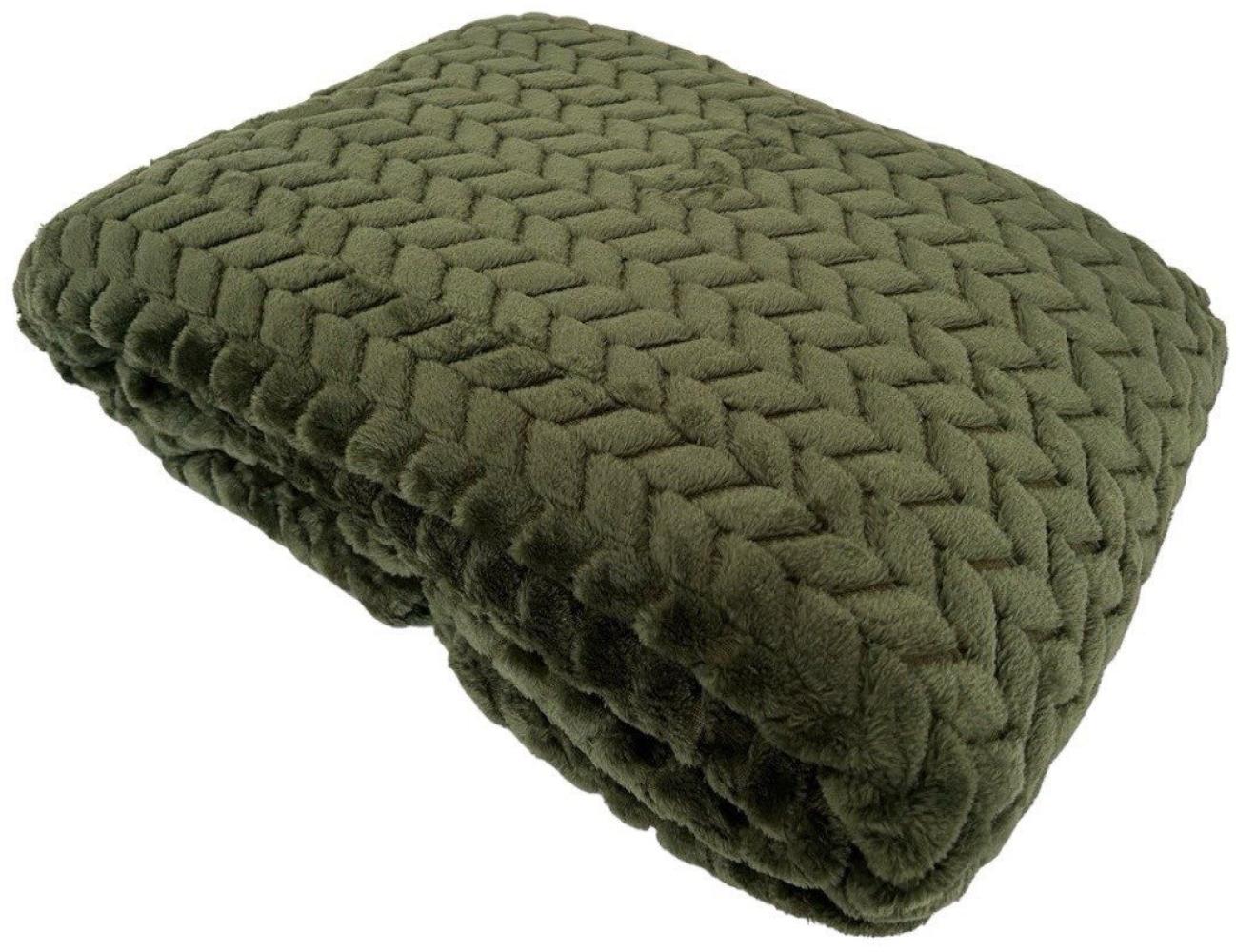 Jacquard Kuscheldecke olivgrün » XL Flanell Wohndecke 200x180cm » Wohndecke » wärmende Tagesdecke 350 g/m² Bild 1