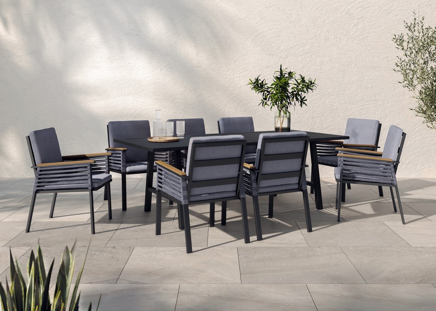 KONIFERA Garten-Essgruppe Diningset »Edessa«, (Set, 25-tlg, 8 Sessel, Tisch 97x220x74cm, inkl. Auflagen), Armlehne mit Seilgeflecht und Nonwood-Latten Bild 1