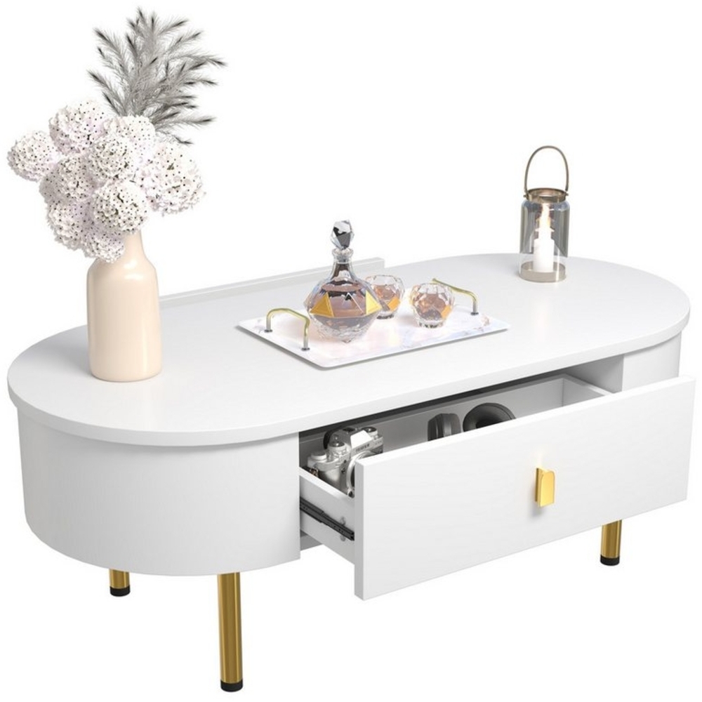 Refined Living Couchtisch mit zwei Schubladen, Sofatisch Beistelltisch Wohnzimmertisch (Moderner Couchtisch Schubladentisch geräuschlose Gleitschienen Stabile Anti-Rutsch-Matten, 1-St, 108*50*40cm goldenen Griffen und Beinen, gebogenen Ecken), Sichere ... Bild 1