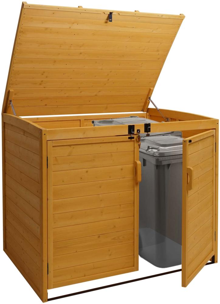 XL 2er-/4er-Mülltonnenverkleidung HWC-H75b, Mülltonnenbox, erweiterbar 138 x 138 x 105 cm Holz MVG-zertifiziert ~ braun Bild 1