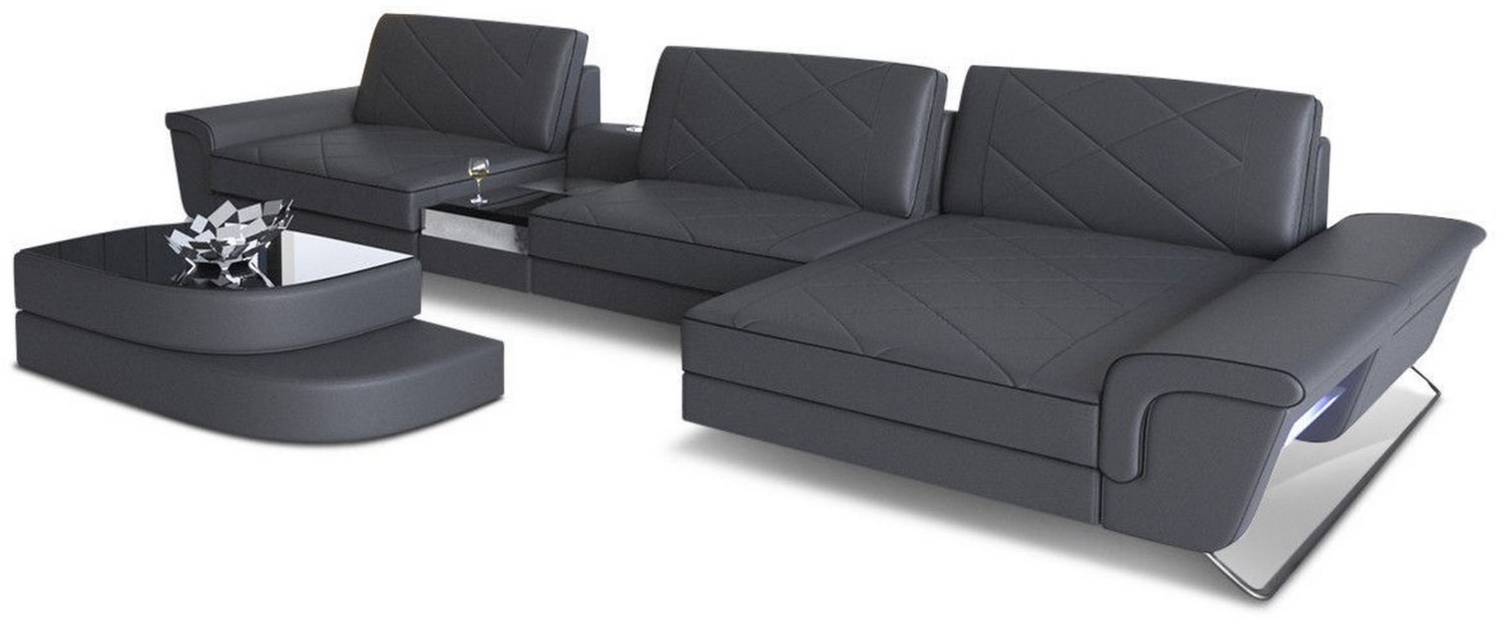 Sofa Dreams 'Bari L' Ecksofa, Schwarz / Grau, Ledermix, 89 x 197 x 369 cm, Rechts Bild 1