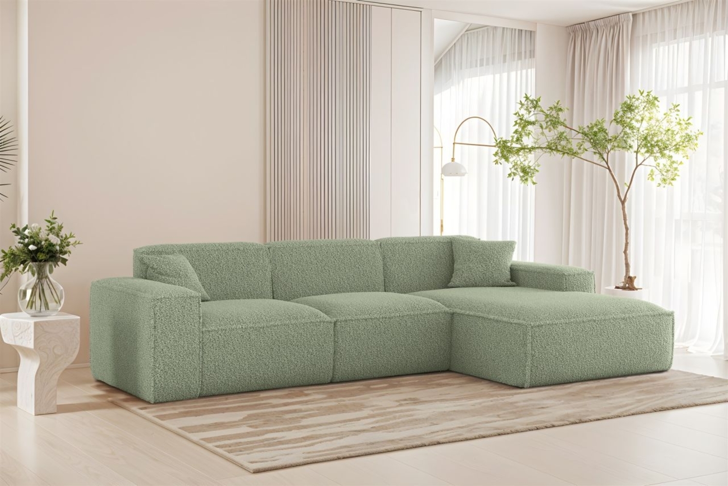 Ecksofa Designersofa CELES PREMIUM in Stoff Sven Hellgrün Ottomane Rechts Bild 1