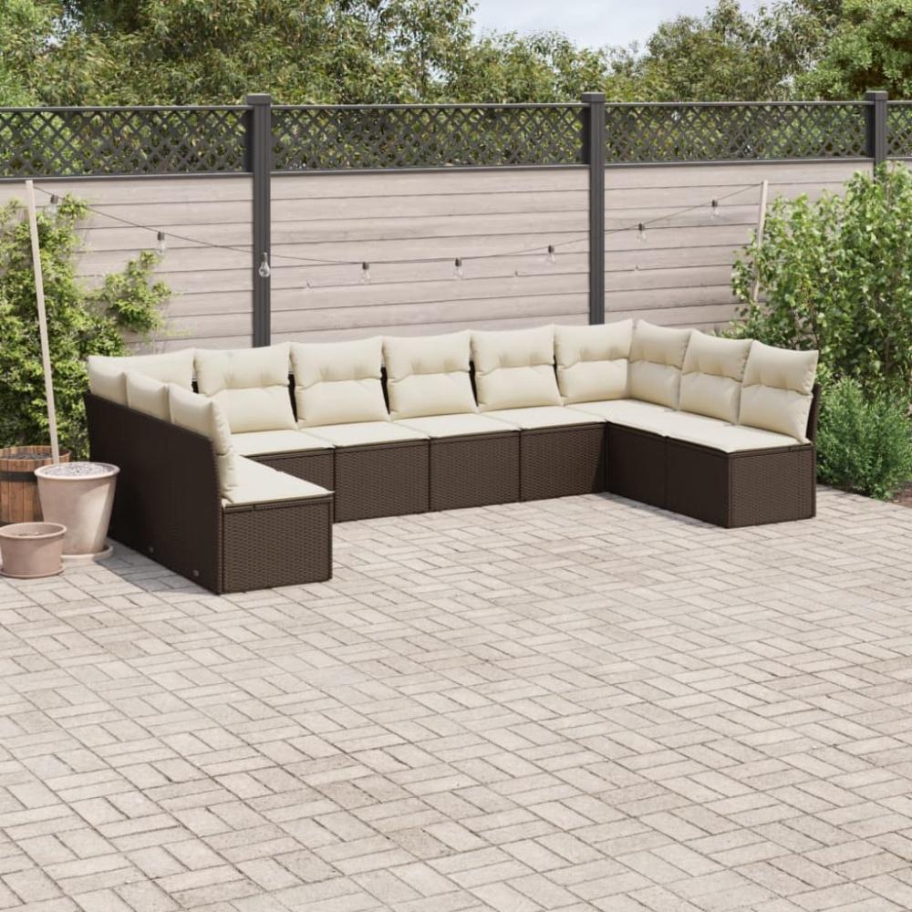 vidaXL 10-tlg. Garten-Sofagarnitur mit Kissen Braun Poly Rattan Bild 1