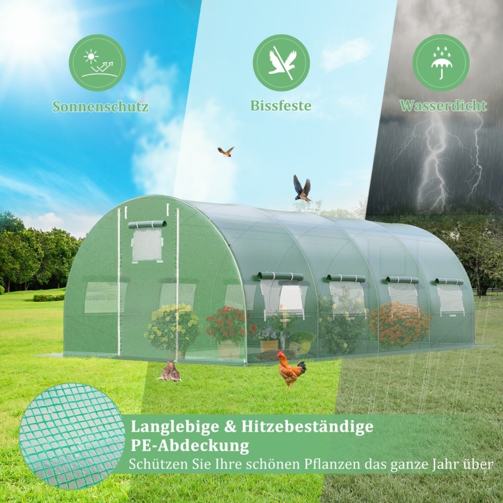 600 x 300 x 200 cm Großes Begehbares Tunnel-Gewächshaus Grün Bild 1