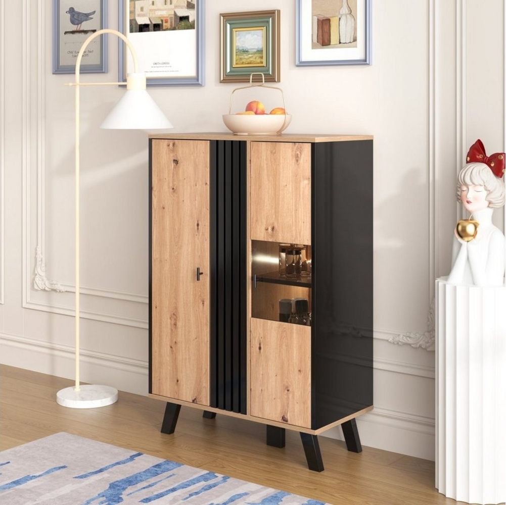 Celya Sideboard Beistellschränke mit Stauraum,Schrank mit LED-Licht und Glas, 80 x 120 x 40 (cm) Bild 1