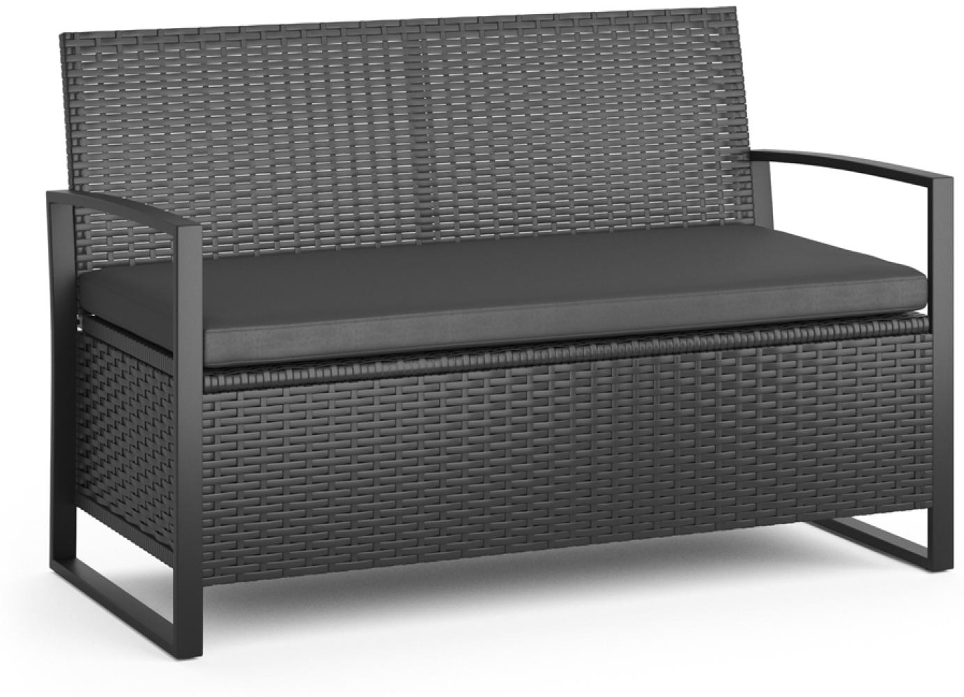 OK-Living Kissenbox-Bank Sitzbank Gartenbank Rattan Anthrazit Aufbewahrung Bank Bild 1