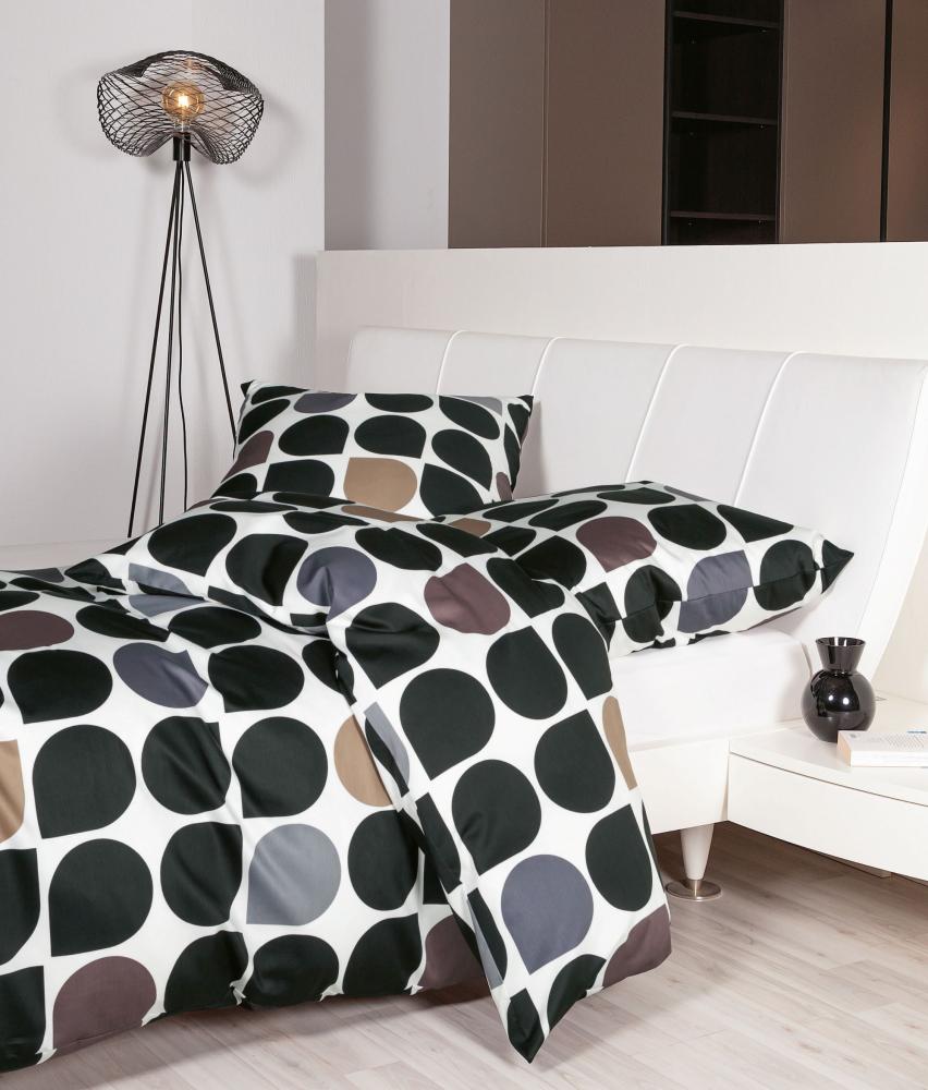 Janine J.D. Mako-Satin Bettwäsche 155x220 Punkte Tropfen Retro schwarz 87093-08 Bild 1