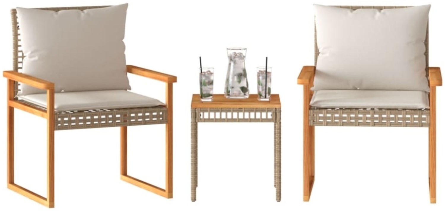 vidaXL 3-tlg. Bistro-Set mit Kissen Beige Poly Rattan Akazienholz 365861 Bild 1