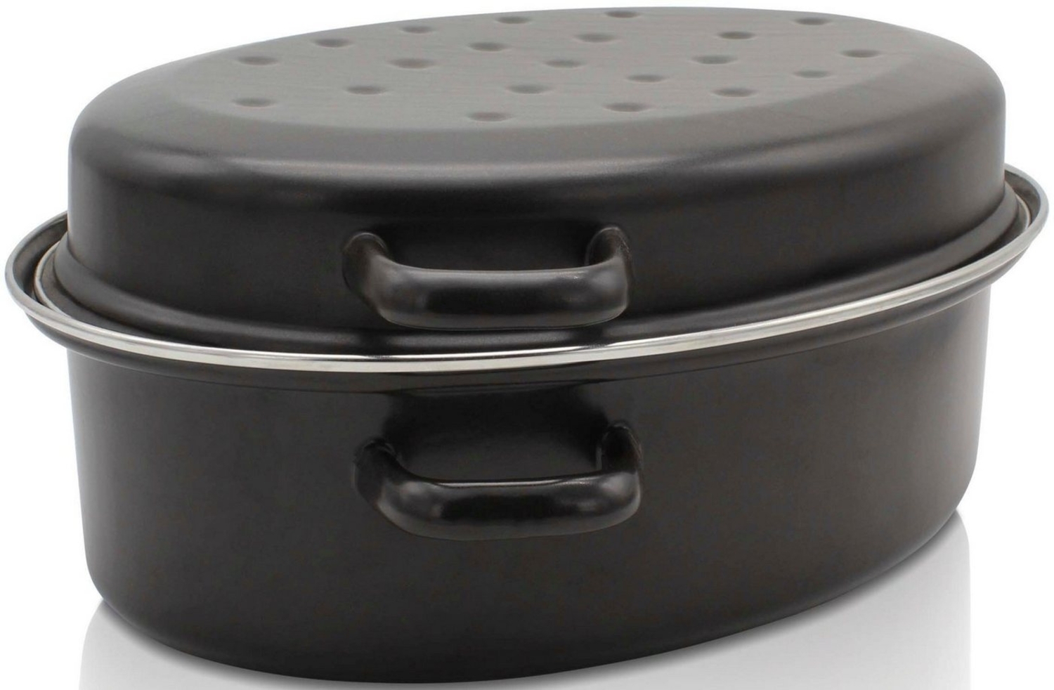 Emaille Gansbräter 30 cm mit Chromrand und Tropfdeckel, 2,5 Liter / Karl Krüger / Gänsebräter / Bräter Bild 1