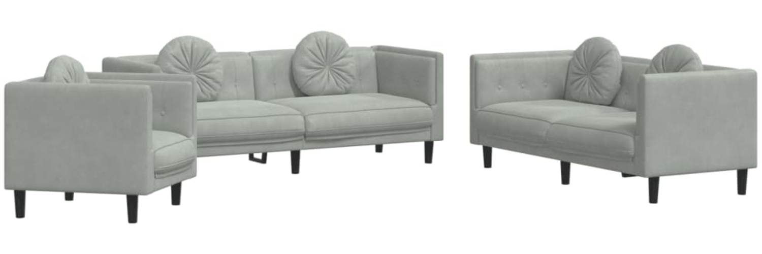 vidaXL 3-tlg. Sofagarnitur mit Kissen Hellgrau Samt 3209247 Bild 1