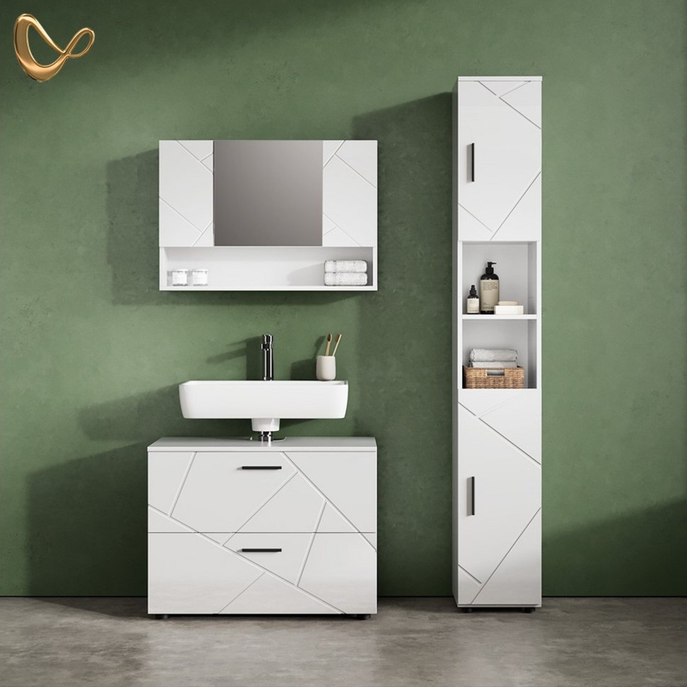 Livinity® Badezimmerspiegelschrank Ronco, Weiß Hochglanz, 80.1x55 cm Bild 1