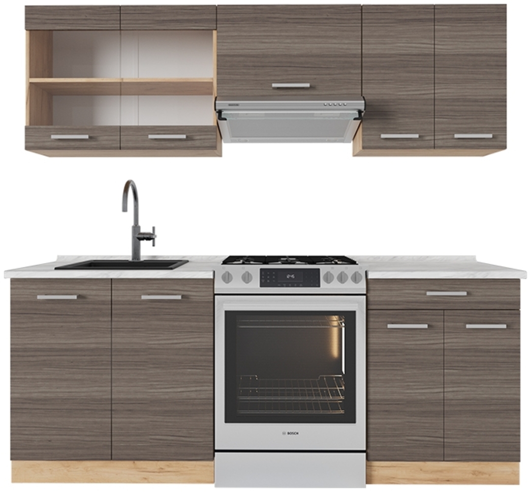 Küchenzeile R-Line Edelgrau/Goldkraft Eiche 200 cm , AP Marmor Vicco Bild 1