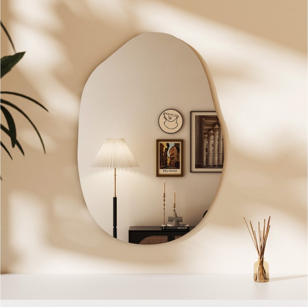 Hopibath Dekospiegel Wandspiegel Flur Design Schminkspiegel Asymmetrisch Spiegel rahmenlos (Flurspiegel Badspiegel Türspiegel, 1-St, Kieselstein 55x80cm), mit Metall Haken Bild 1