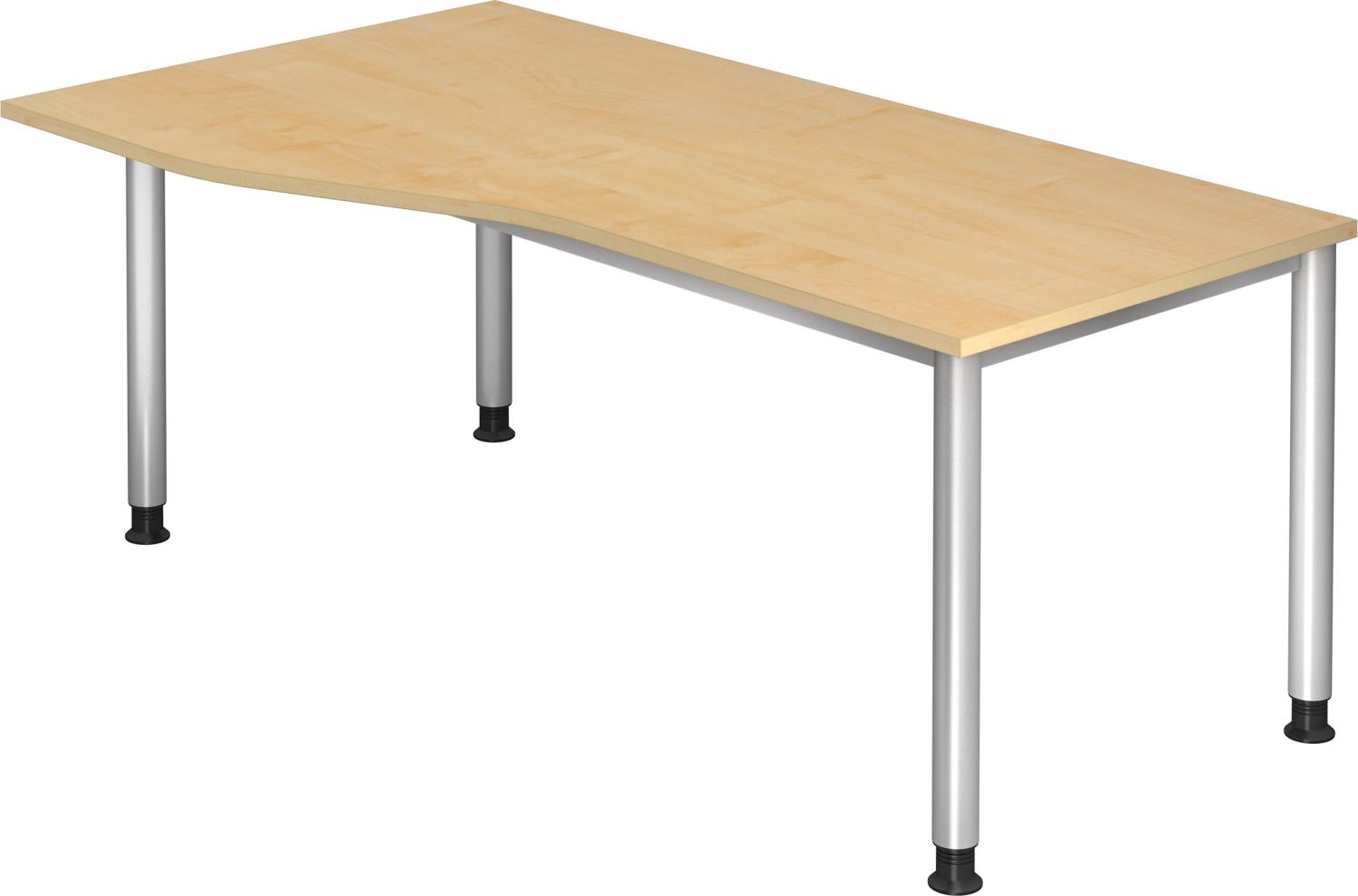 bümö höhenverstellbarer Schreibtisch H-Serie 180x100 cm in Ahorn, Gestell in Silber - großer PC Tisch für's Büro manuell höhenverstellbar, Computertisch verstellbar, HS-18-3 Bild 1