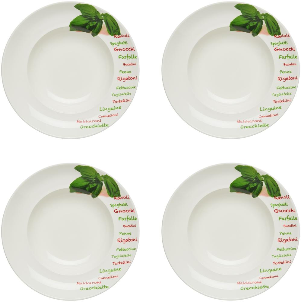 KHG 4er Set Pastateller, extra groß mit 30cm Durchmesser in Basilikum Print, perfekt für Gastro und Zuhause, hochwertiges Porzellan, Suppenteller, Salatteller, Spühlmaschinengeeignet Bild 1