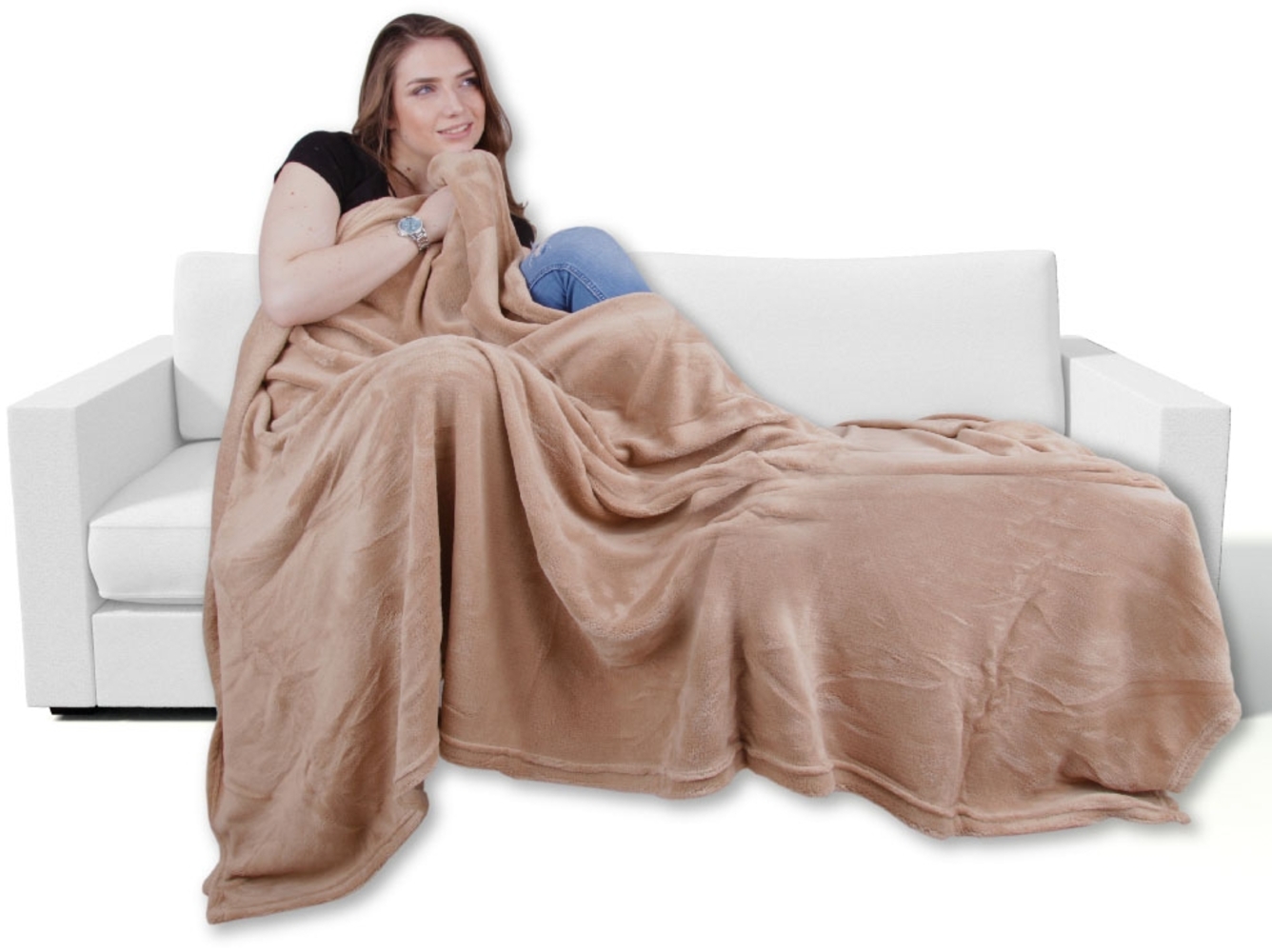 Kuscheldecke supersofte Tagesdecke vielseitig verwendbare Microfaser-Decke, flauschig und anschmiegsam in vielen verschiedenen modischen Farben erhältlich (beige - creme / 150x200 cm) Bild 1