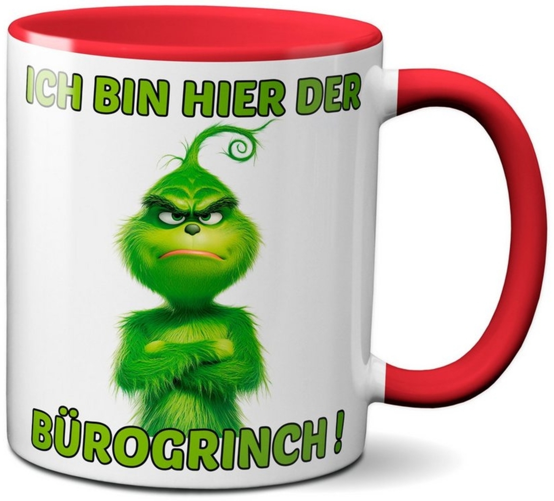 TASSENKING Tasse, Weihnachten "Bürogrinch" - lustig - Tasse - Kaffeebecher (rot) Bild 1