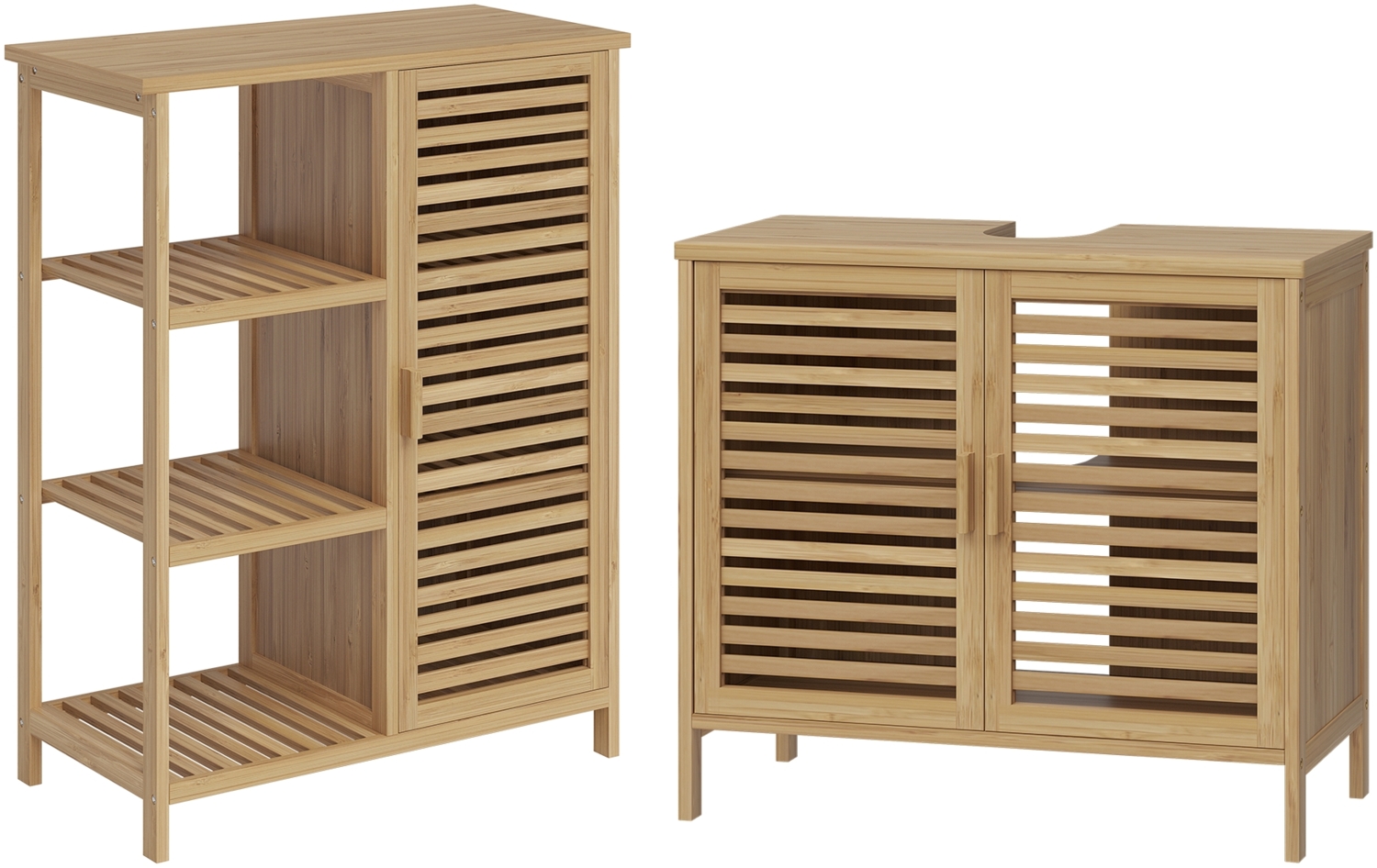 Bellamio 'Newa' Badezimmer-Set, natur, 2er-Set aus Waschbeckenunterschrank und Schrank mit 6 Ablagen und 1 Tür Bild 1