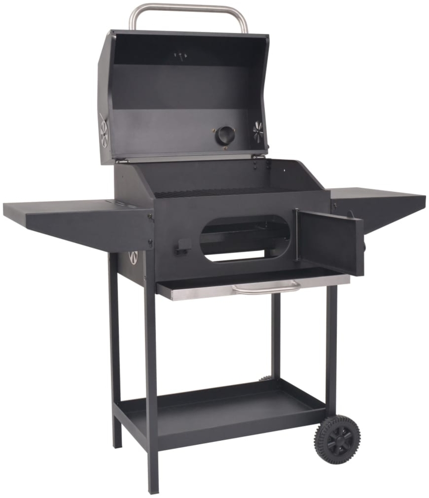 vidaXL Holzkohlegrill Smoker mit Ablage, Stahl Schwarz, 127 x 64 x 125 cm Bild 1