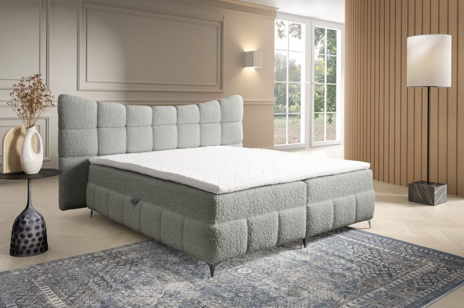 Boxspringbett Bett Schlafzimmerbett NOVA 160x200cm Stoff Rolf Grau Bild 1