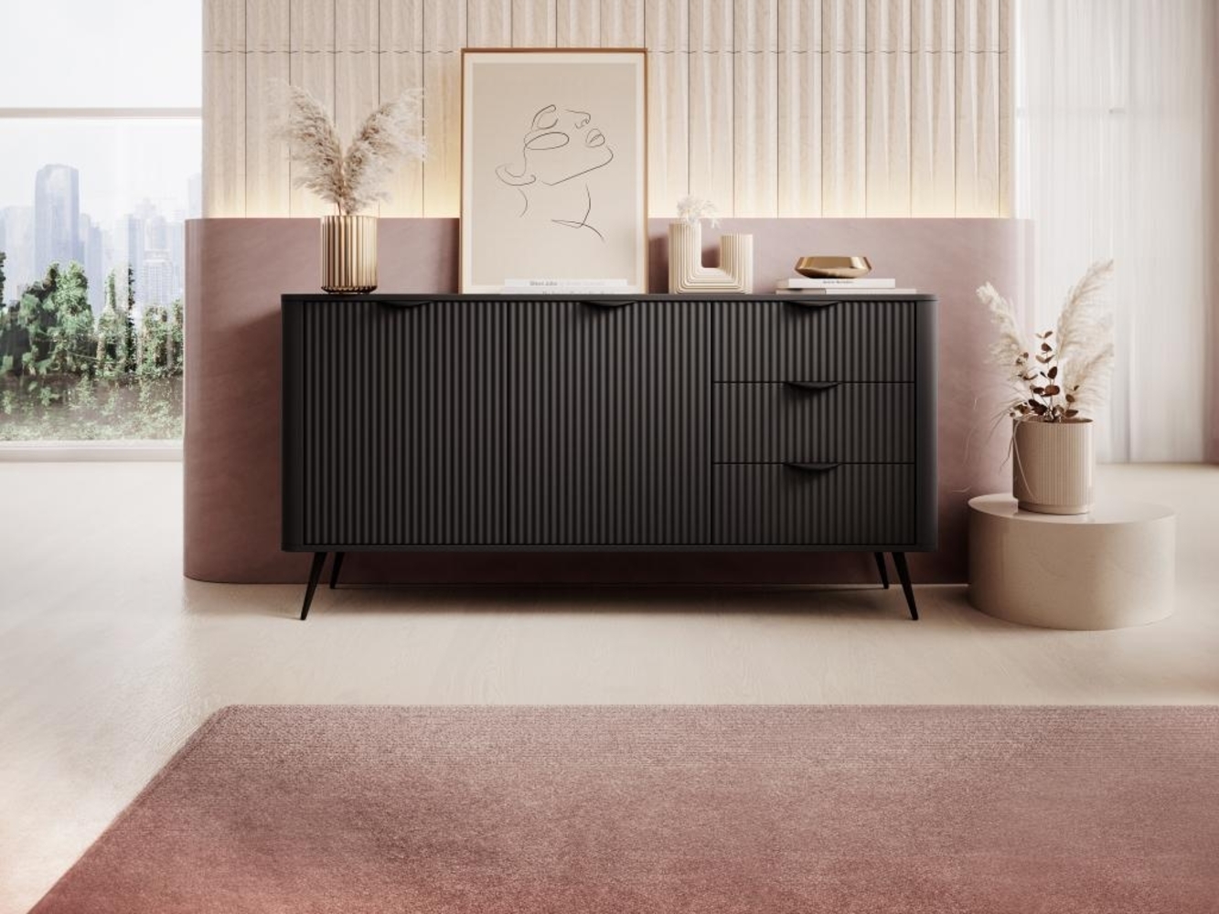 Vente-unique - Sideboard mit 2 Türen & 3 Schubladen - MDF - Schwarz - ELONARIA II von Pascal Morabito Bild 1