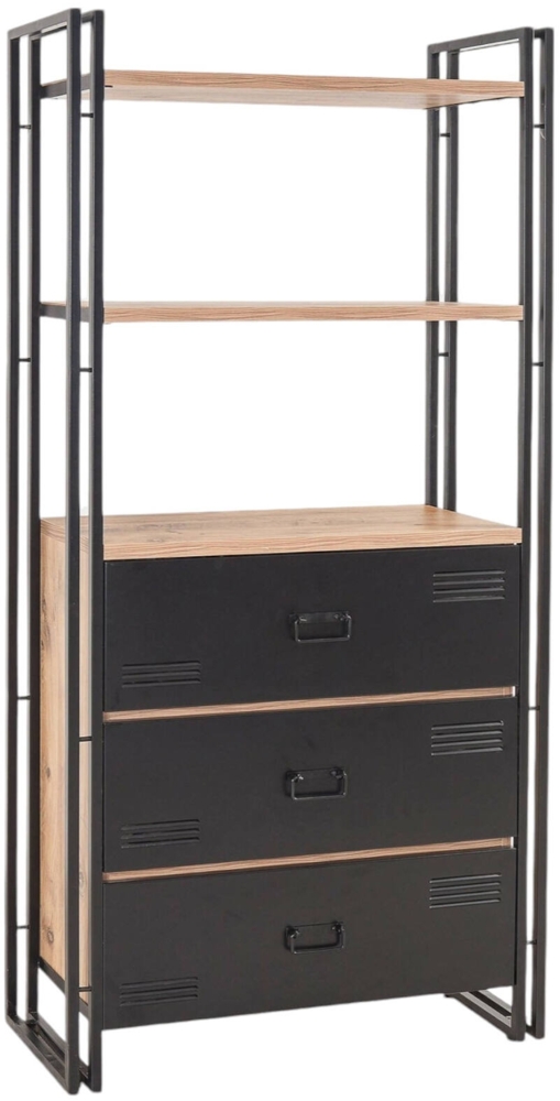 Dmora Bücherregal Podul, Büroregal, Mobiler Buchhalter, Bücherbrett, 90x35 h180 cm, Eiche und Schwarz Bild 1