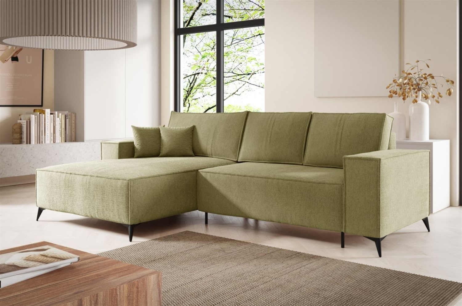 Ecksofa Schlafsofa FIORE Stoff ARAGON Olivgrün Ottomane Links Bild 1