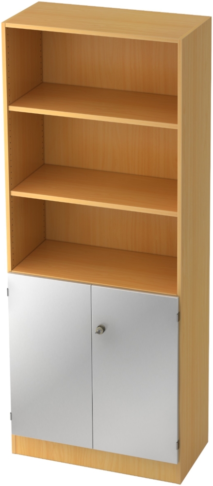 bümö office Regal-Aktenschrank abschließbar, Büroschrank groß aus FSC-Holz, 80cm breit in Buche/Silber - abschließbarer Schrank, Büroschrank abschließbar, Büro Möbel Schrank System, 6770-6-S-SG Bild 1