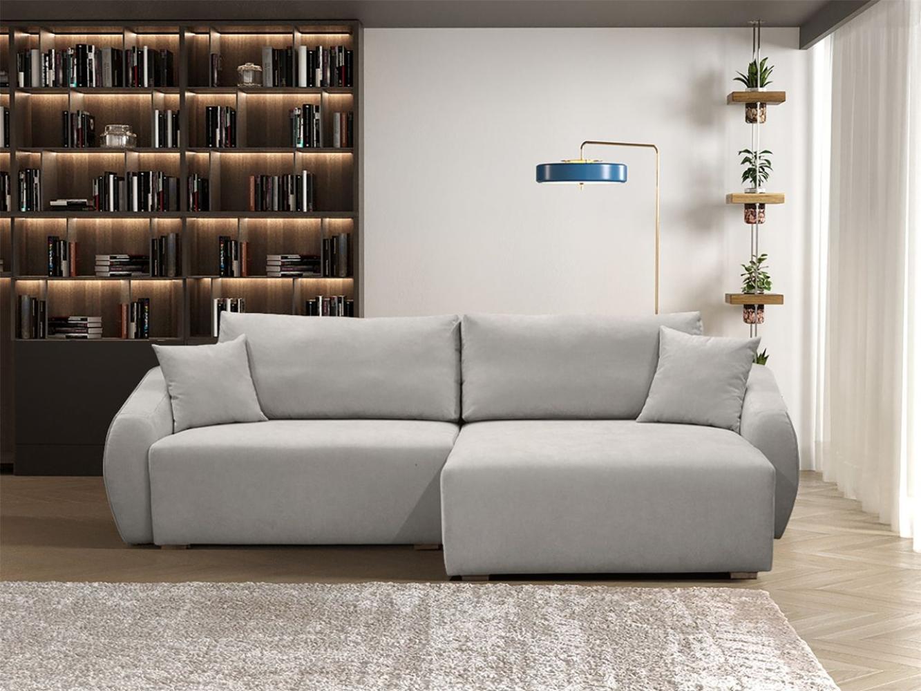 Ecksofa Designersofa Sofa ELISE in Stoff Wind Hellgrau Ottomane Rechts Bild 1