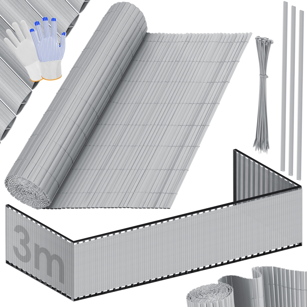 KESSER® PVC Sichtschutzmatte Sichtschutzzaun Balkonverkleidung Windschutz verstärkte Lamellen für Garten Balkon & Terrasse Balkonumrandung inkl Kabelbindern, Abdeckung & Handschuhe Hellgrau, 120 x 300 cm Bild 1