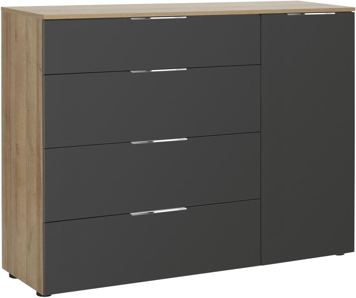 Kommode >TREND< (BxHxT: 135 x 100 x 40 cm) in Riviera Eiche - Glas anthrazit matt Bild 1