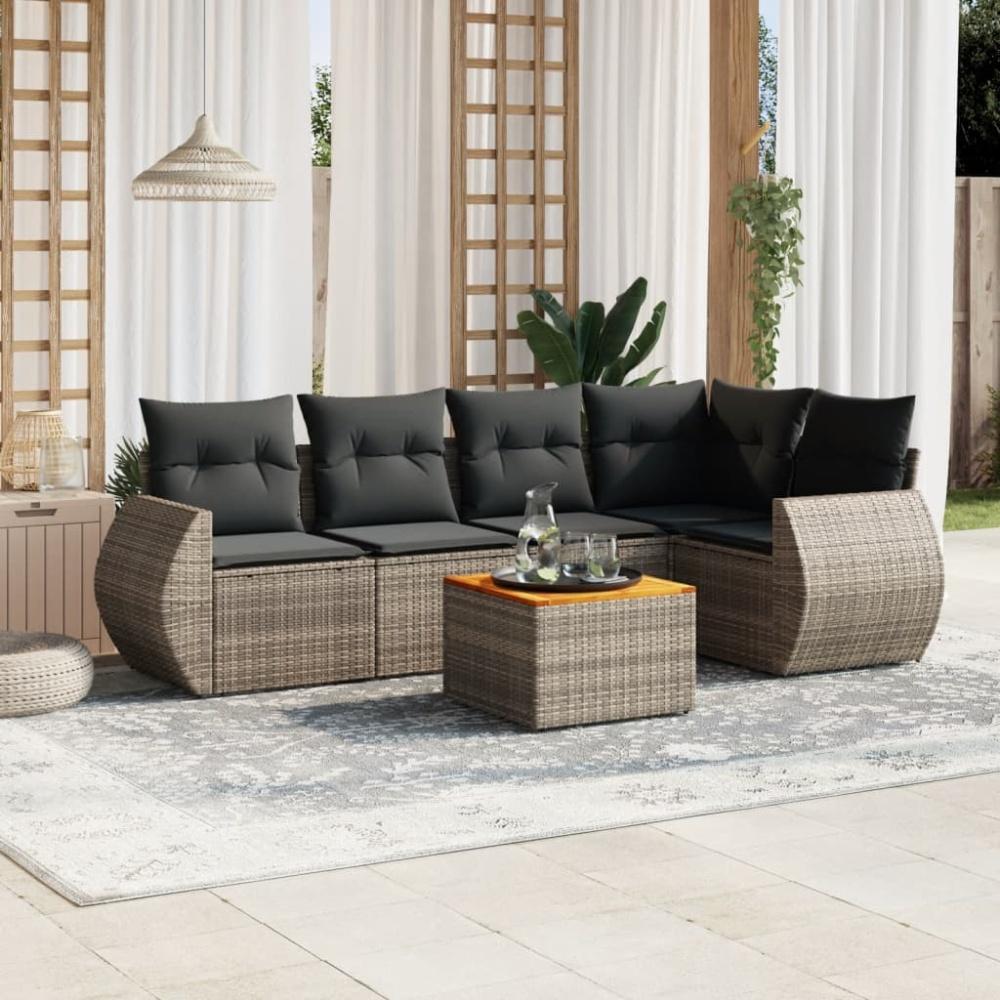 vidaXL 6-tlg. Garten-Sofagarnitur mit Kissen Grau Poly Rattan 3224996 Bild 1