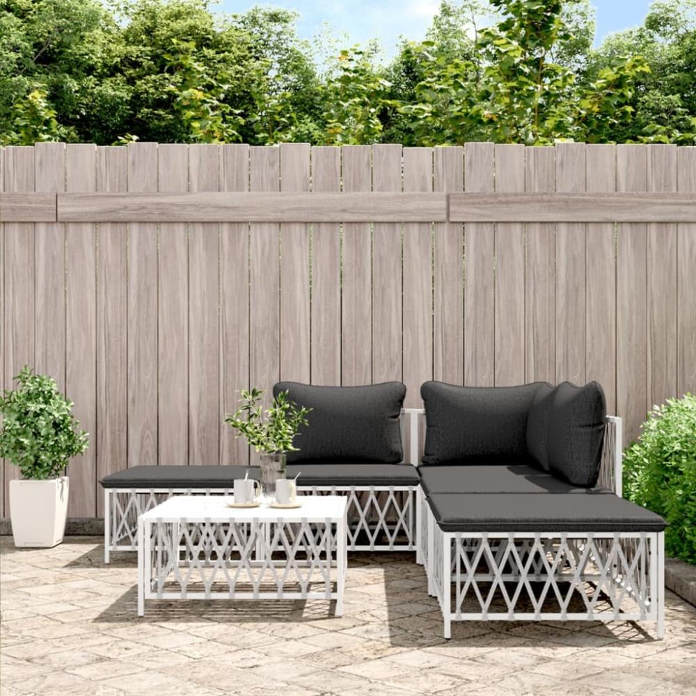 vidaXL 6-tlg. Garten-Lounge-Set mit Kissen Weiß Stahl Bild 1